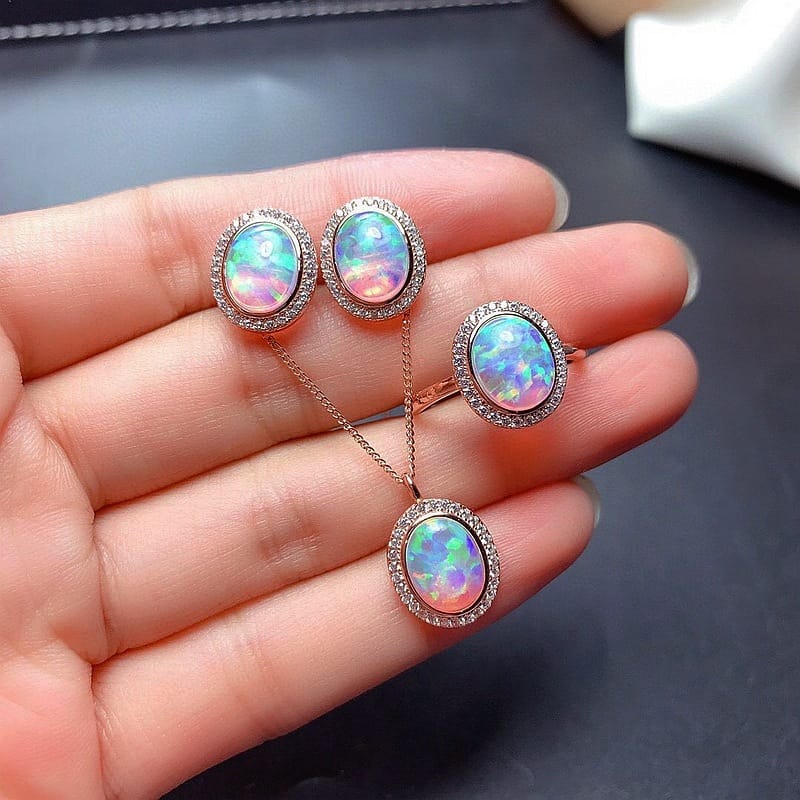 New Natural Australian Opal Set Wholesale Beautiful Full Flash Fire Color Gift for Girlfriend Live Supply