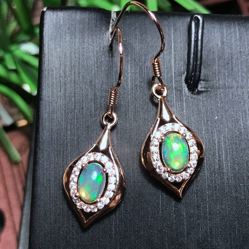 925 silver inlaid natural opal stud earrings 
