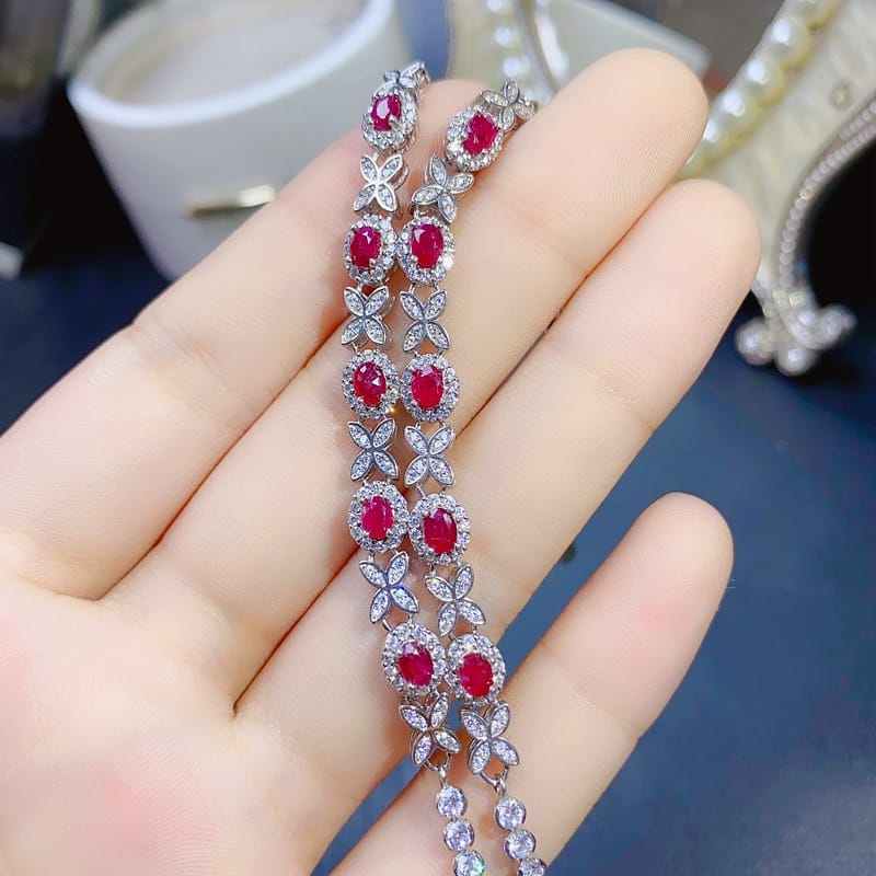 Fashion beautiful DIY natural old roast ruby bracelet 3*4mm925 silver fast hand Live supply wholesale