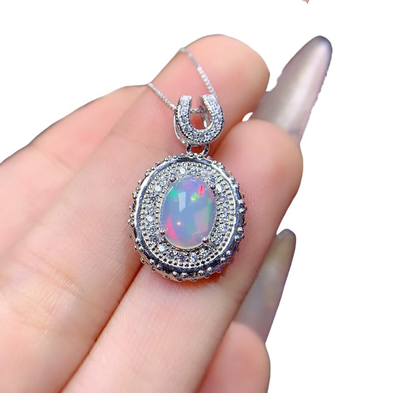 Natural 9*7mm Opal Pendant 925 Silver Gold Plated Fire Color Flash Fashion Personality Color Treasure Wholesale {Without Chain}