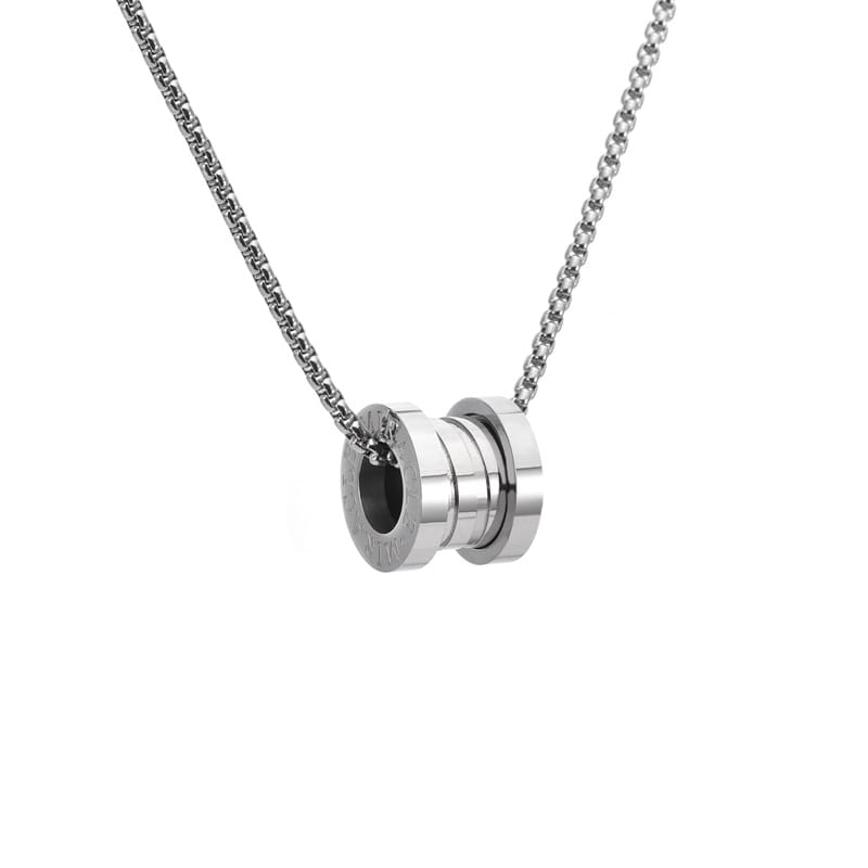 Fashion Titanium Steel Double Ring Necklace TikTok Hip Hop ins Trendy Men's Distinctive Crystal Pendant Long Woolen Chain Accessories