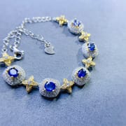 Fashion New Simple Two-color Japanese Light Luxury DIY Inspection Natural Sapphire Bracelet 925 Silver Live Supply