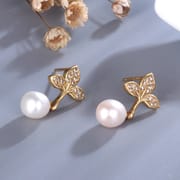 Natural Pearl Earrings Full Diamond Zircon Leaves Water Drops Pearl Earrings Niche Elegant Internet Celebrity Ear Hook