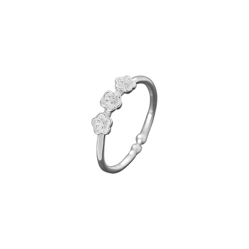 Po S999 Silver Sweet Three Plum Blossom Ring Women's Fresh High Temperament Girls Send Girlfriend Ring for Hair