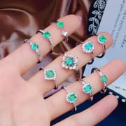 Crystal good natural Colombian emerald ring 925 silver style large quantity wholesale