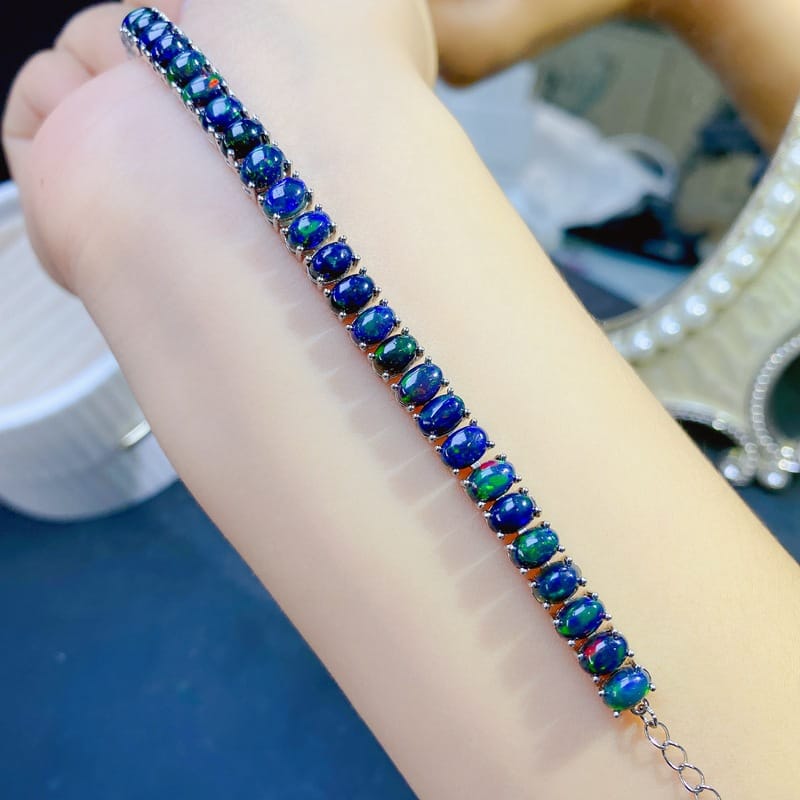 Black European women's bracelet inlaid 925 silver natural opal bracelet women's chain live supply wholesale