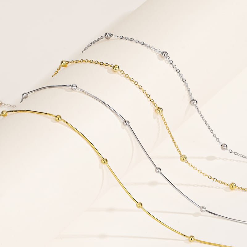 S925 Sterling Silver Round Bead Snake Bone Chain Distinctive Simple Necklace Women's Stacked Short Clavicle Chain