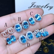 Luxury Stud Earrings Natural Swiss Blue Topaz 925 Sterling Silver Single Grain 2 Karat Wholesale