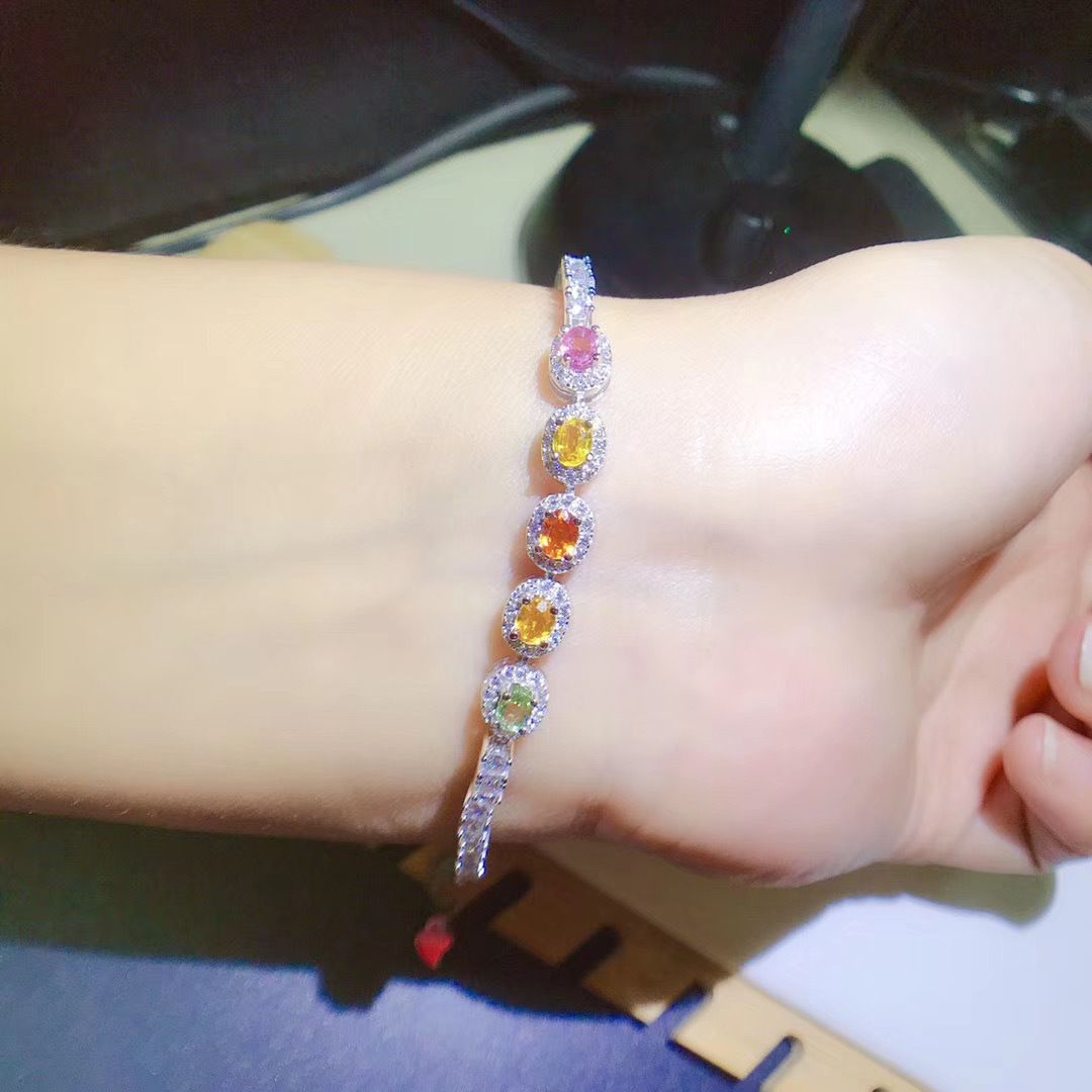 Natural color sapphire bracelet e-commerce anchor high quality supply color treasure 925 silver