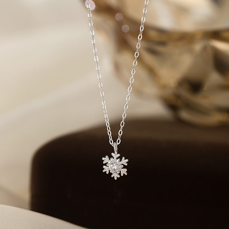 S999 Pure Silver Autumn and Winter New Snowflake Necklace Women's Korean-style Gentle Sweet Ins Style High-grade Necklace