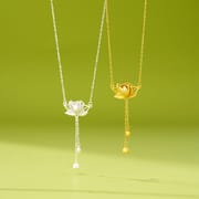 Po S999 Foot Silver New Lotus Tassel Necklace Women's Retro Chinese Style Lotus Pendant Hair Elegant