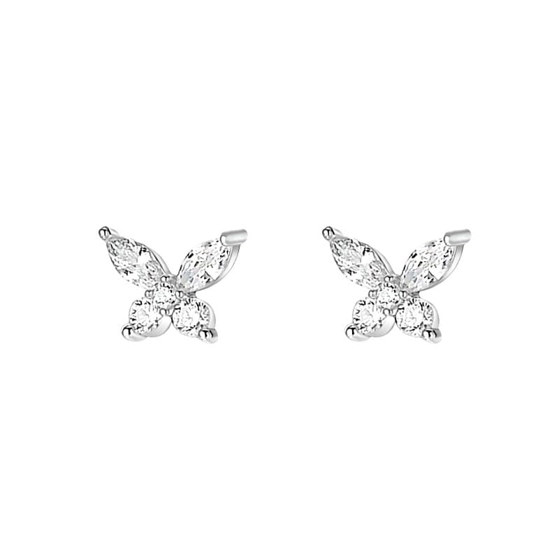 Bao S999 pure silver sweet cute shiny zircon butterfly earrings mini earrings ear piercing temperament gentle style
