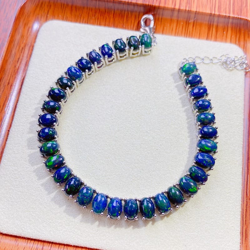 Black European women's bracelet inlaid 925 silver natural opal bracelet women's chain 