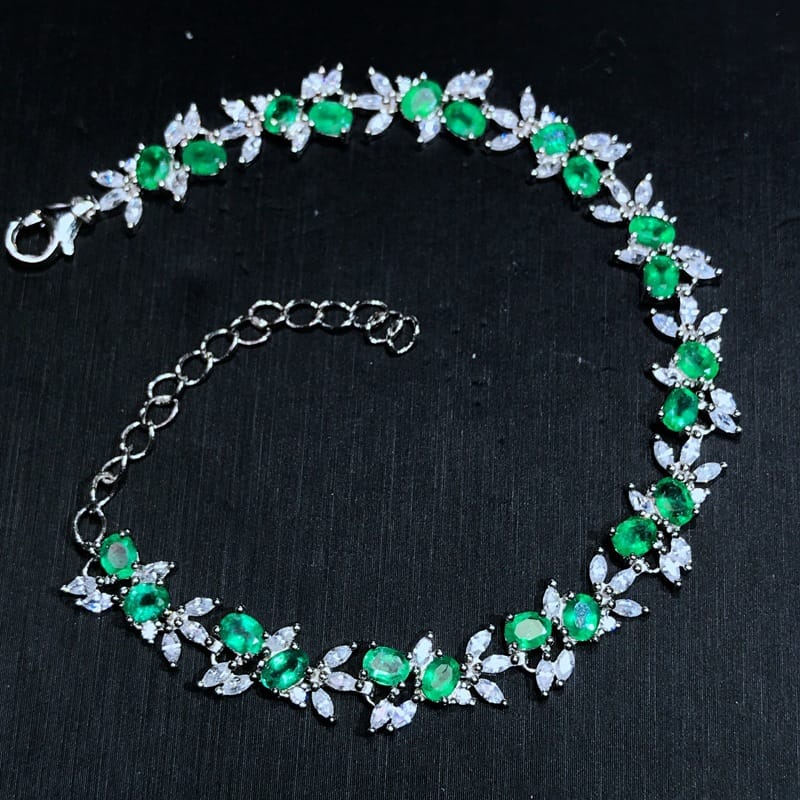 925 silver inlaid natural emerald bracelet with extended chain Women's bracelet TikTok supply wholesale