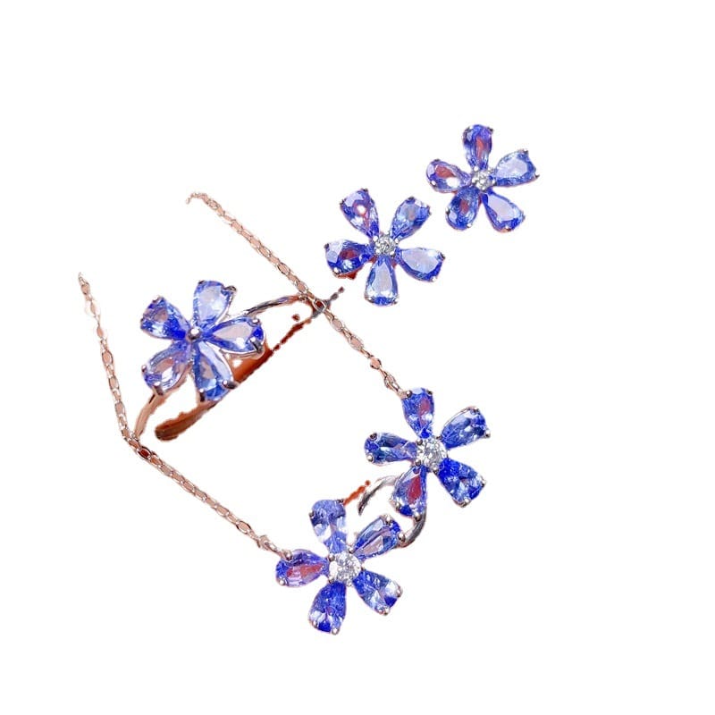 Natural Rose Stone suit 925 silver inlaid natural Rose Stone suit ring open mouth one-piece delivery