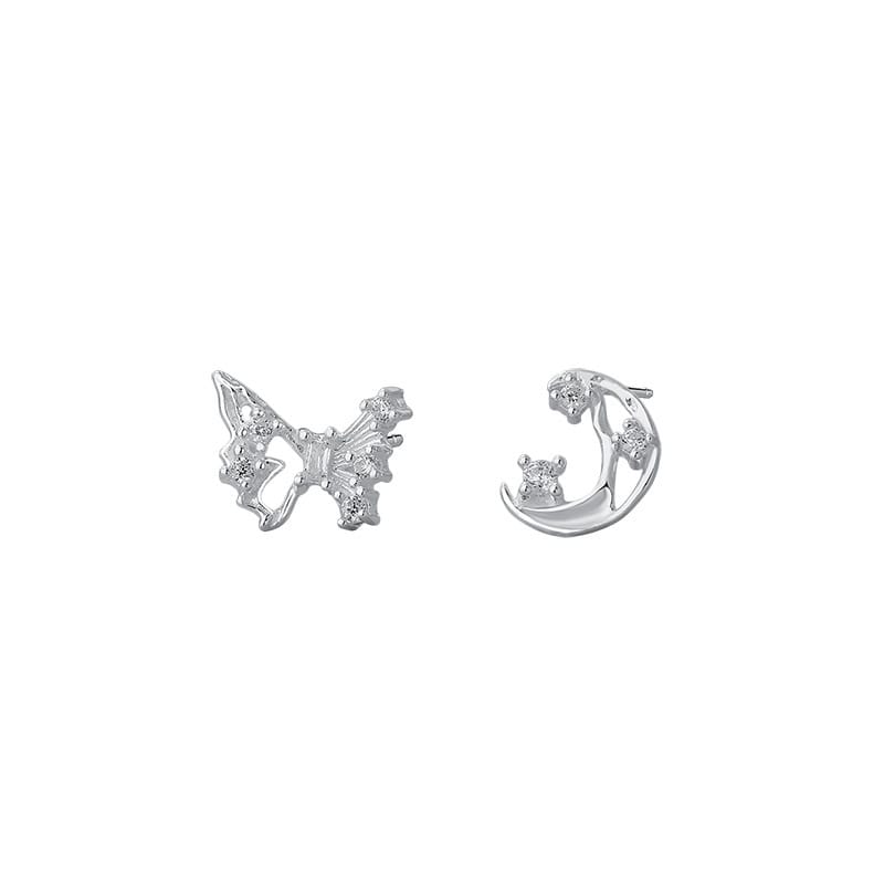 Po S999 Foot Silver Niche Design Butterfly Moon Earrings Women's Sweet Han Feng Fresh Elegant Earrings for Hair