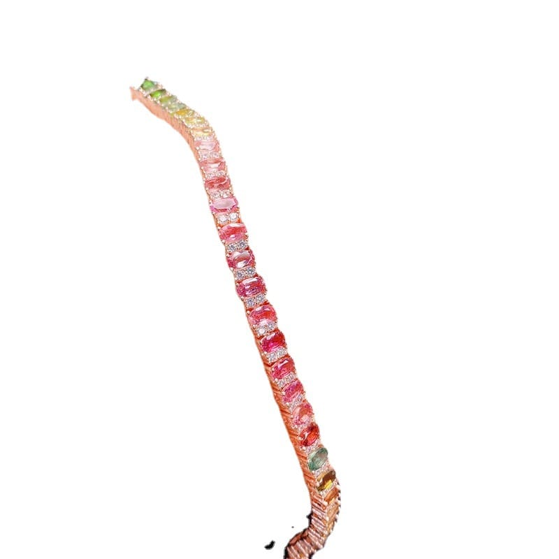 Full inlaid 925 silver inlaid natural tourmaline bracelet color fresh gradient color over detection live supply