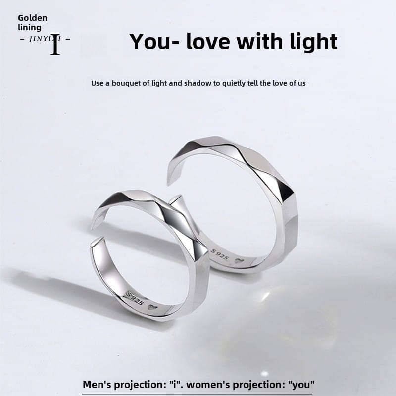 S925 Sterling Silver Projection Couple Ring Does Not Fallen Niche ins Wind Shake Simple Ring Men and Women in the Name of Light