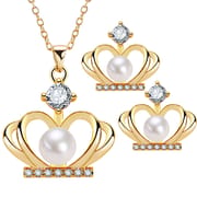 Pearl Necklace Set Women's Crown Mother Chain Freshwater Pearl Earrings Necklace Set
