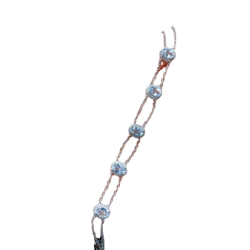Fresh natural aquamarine bracelet 925 silver wholesale Women's bracelet 6 * 4mm crystal clean for girlfriend