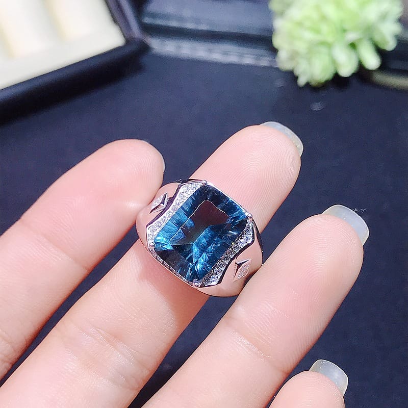 925 silver inlaid Topaz men's ring Topaz for boyfriend 