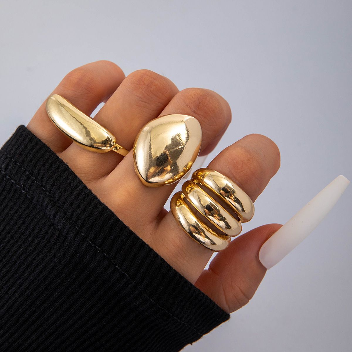 Europe and the United States cross-border geometric metal wind lava line ring four-piece irregular smooth opening ring suit