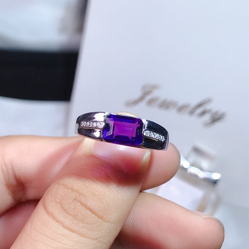 Natural amethyst men's ring wholesale 925 silver live mouth adjustable store dealer goods