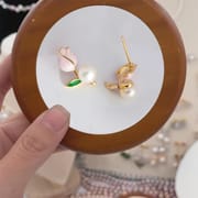 Natural Freshwater Pearl Earrings S925 Silver Needle Tulip Rose Ear Stud Fashion Fresh Sweet Elegant Versatile