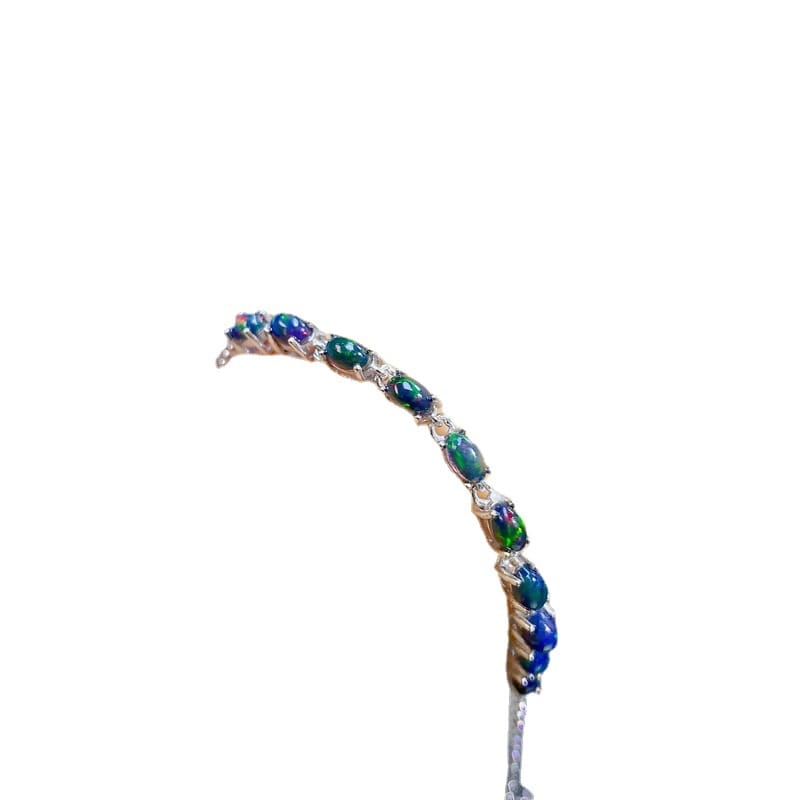Jewelry live supply Women's bracelet simple 925 silver inlaid Natural Black Opal main stone 3 * 5mm
