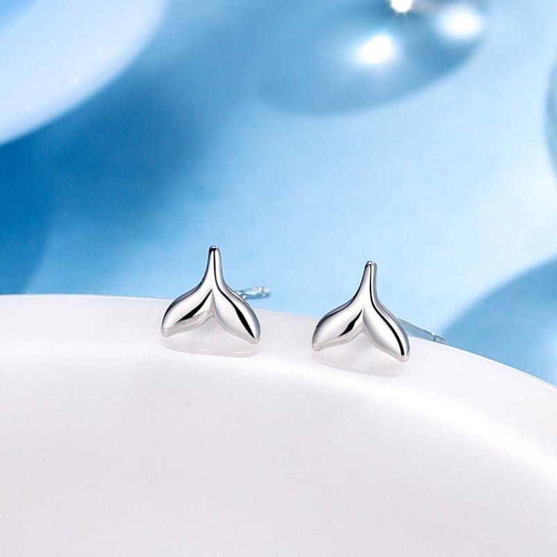 S999 Sterling Silver Whale Tail Earrings Simple Small Ear Holes Earrings Sleep Without Picking Personality Niche Ear Bone Nails