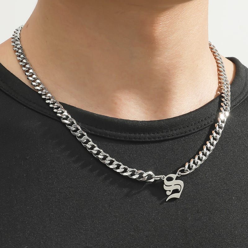 Cross-border Hot Selling Stainless Steel English Alphabet Pendant Necklace ins Cuban Hip Hop Fashion Street New Product