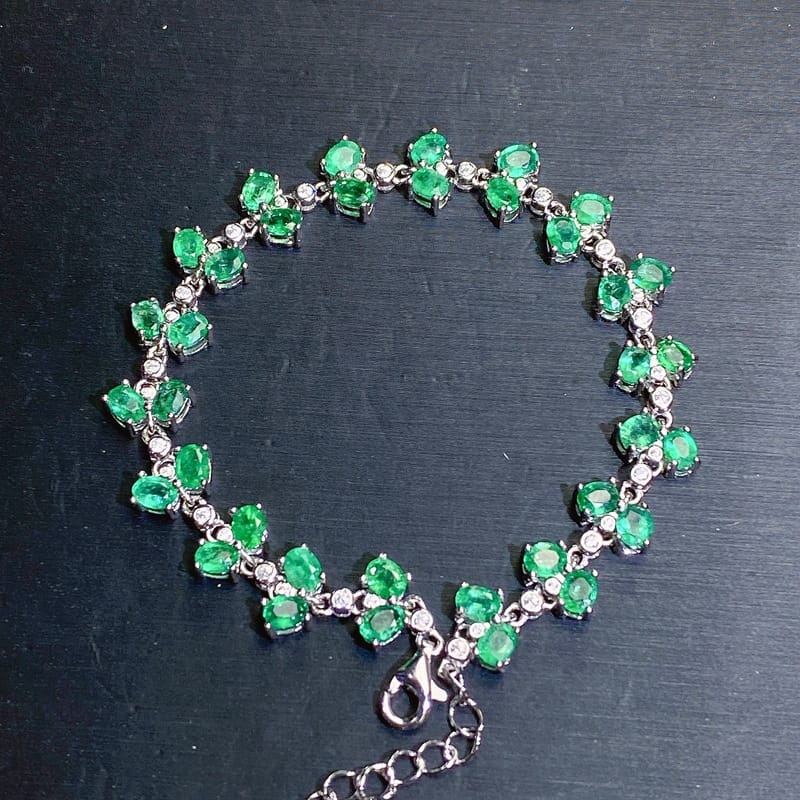 Emerald women's bracelet 925 silver inlaid natural emerald bracelet women's bracelet live supply wholesale