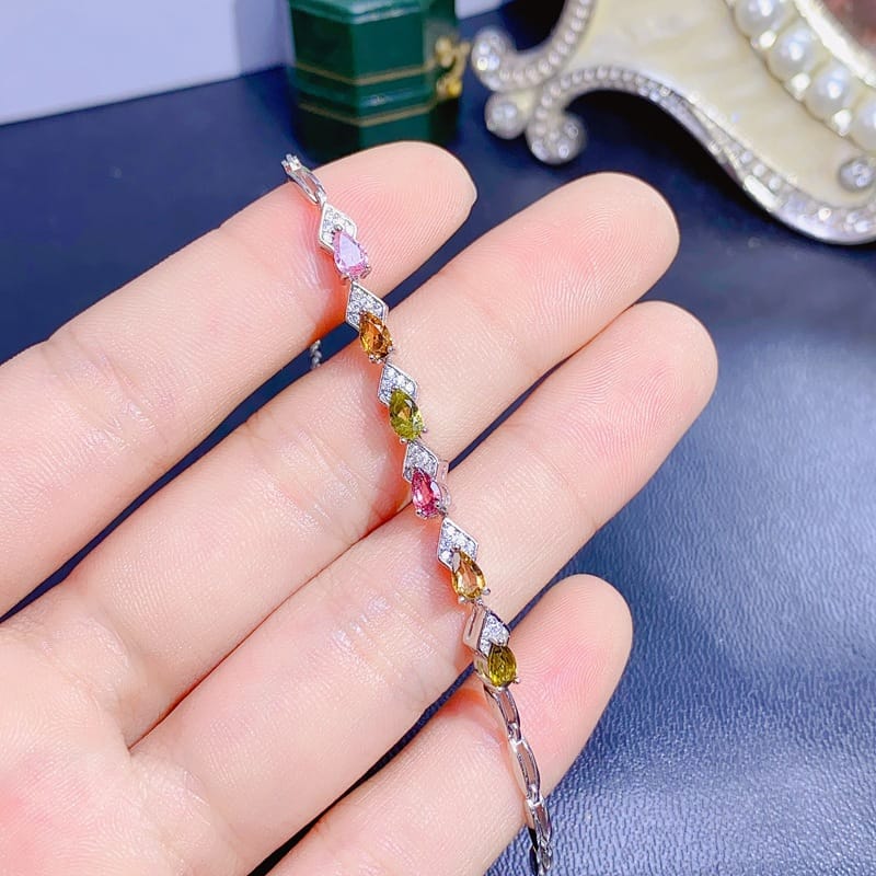 Fashion Light luxury new simple natural tourmaline women's bracelet 925 silver color treasure wholesale gift for girlfriend