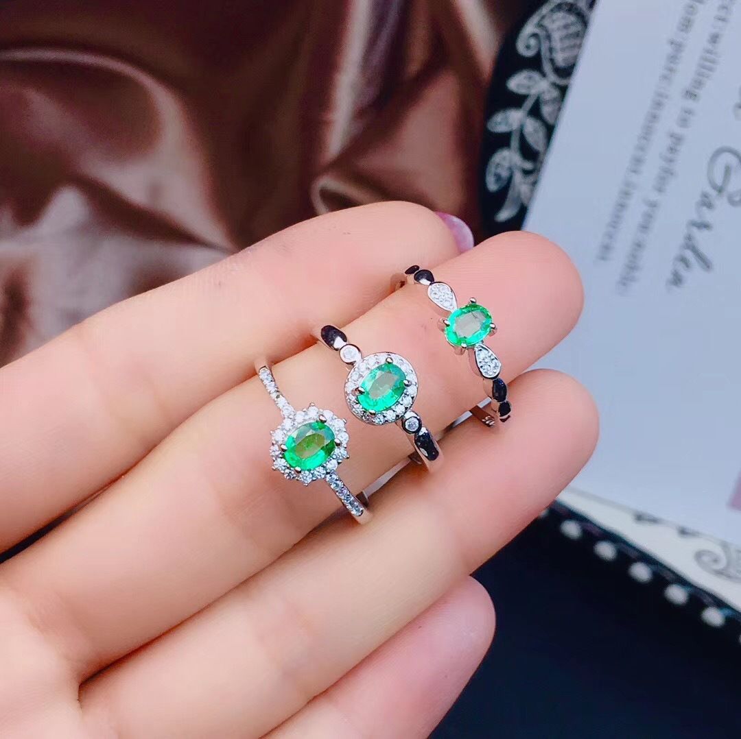Crystal good natural Colombian emerald ring 925 silver style large quantity wholesale