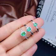 Crystal good natural Colombian emerald ring 925 silver style large quantity wholesale