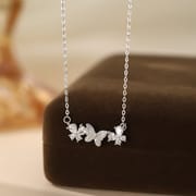 Po S999 Foot Silver Three Butterfly Necklace Small Fresh Artistic Sweet Temperament Mori Girl Clavicle Chain Generation Hair