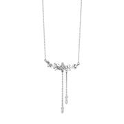 Po S999 Foot Silver Exquisite Butterfly Branches and Leaves Tassel Necklace Temperament All-match Niche Design Sweet Clavicle Chain