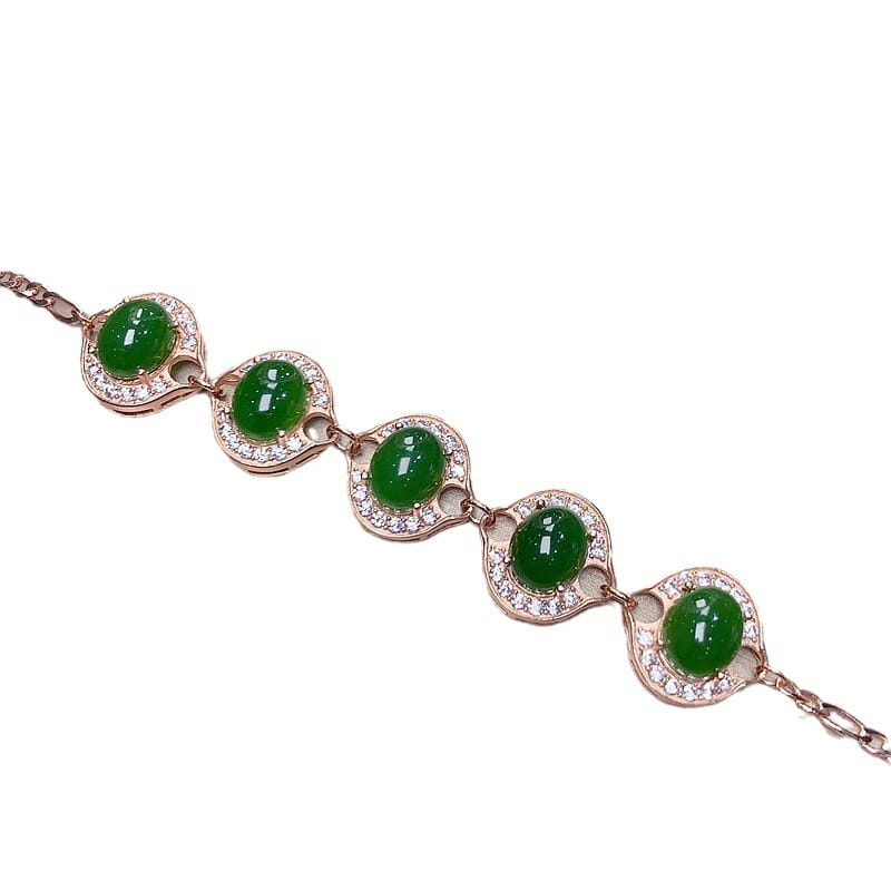 Natural Hotan jasper bracelet 8 * 10mm S925 silver inlay luxury supply peer pick wholesale
