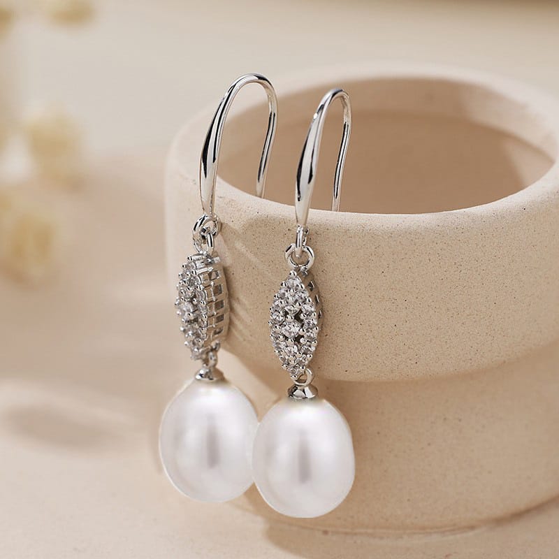 Natural Freshwater Pearl Earrings Elegant Fashion All-match Super Fairy Earrings Leaf Set Zircon Elegant Light Luxury Ear Hook
