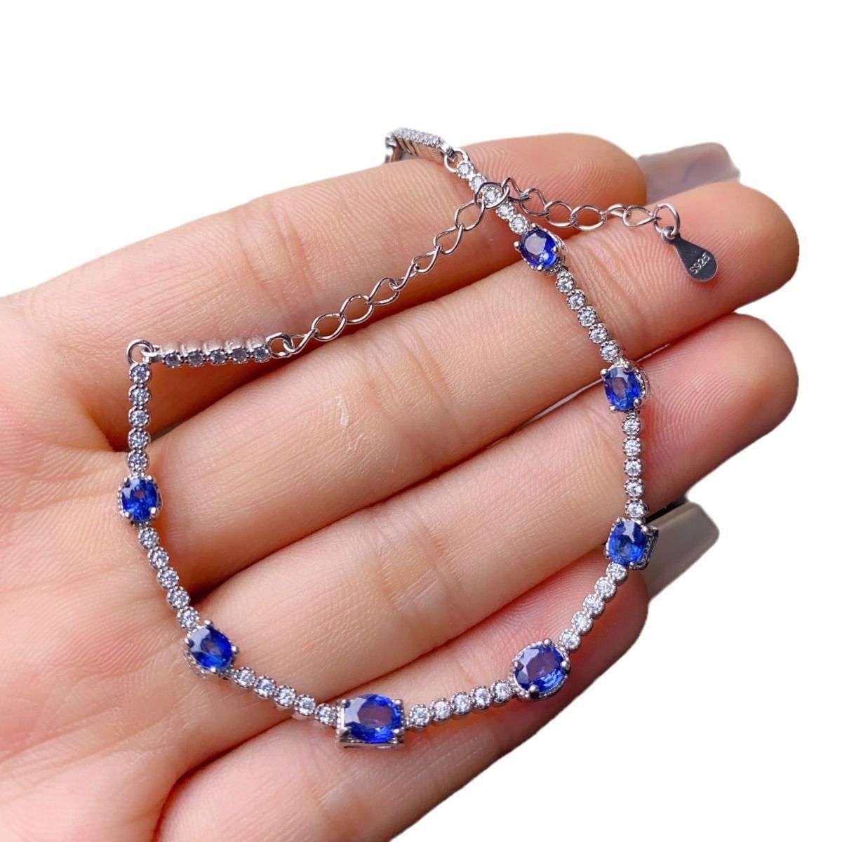New arrival natural sapphire bracelet 3*4 4*5 925 silver inlaid gift wholesale