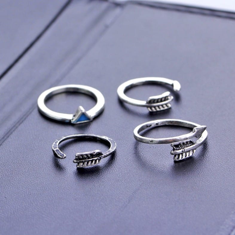 European and American Bohemian Index Finger Ring Wide Version Vintage Engraved Geometric Totem Ring Nine-piece Set
