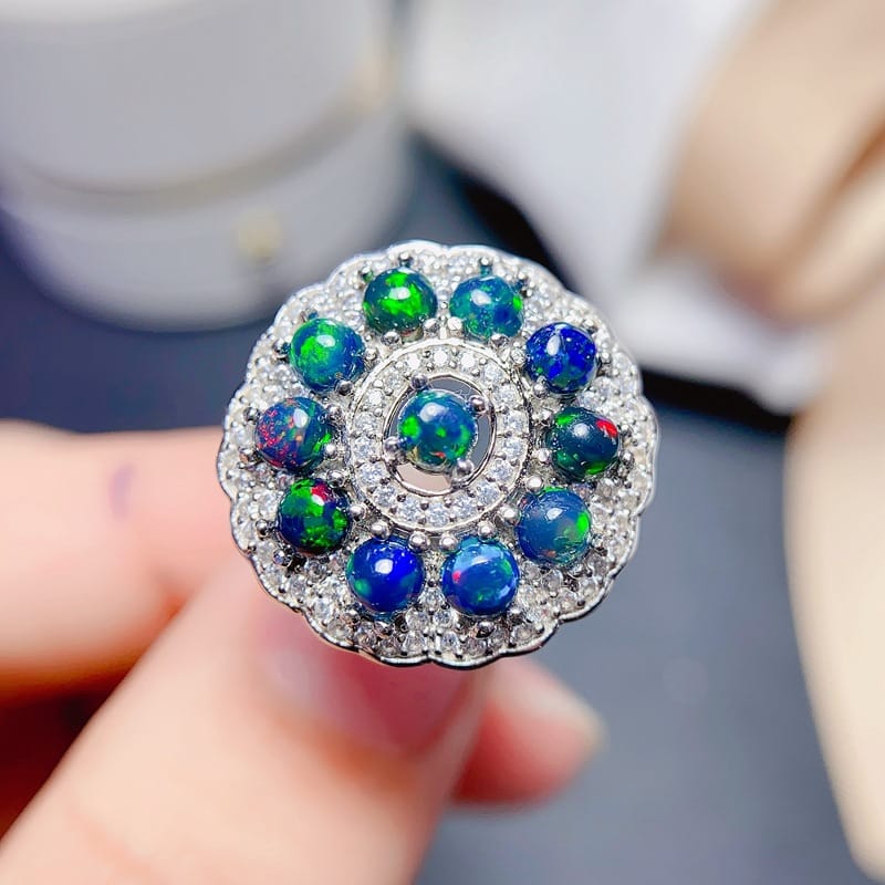 Index Finger Ring Light Luxury Simple Elegant New Natural Black Opal Ring 925 Silver Women's Ring