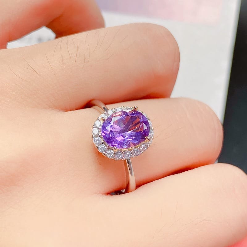 Natural amethyst female ring style elegant send girlfriend 925 silver wholesale overseas supply inspection