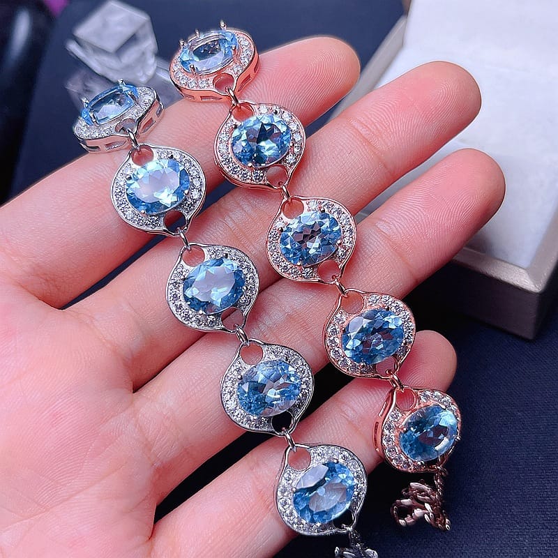 Natural Topaz 925 silver inlaid natural Topaz bracelet fire color good manufacturers make goods one-piece delivery