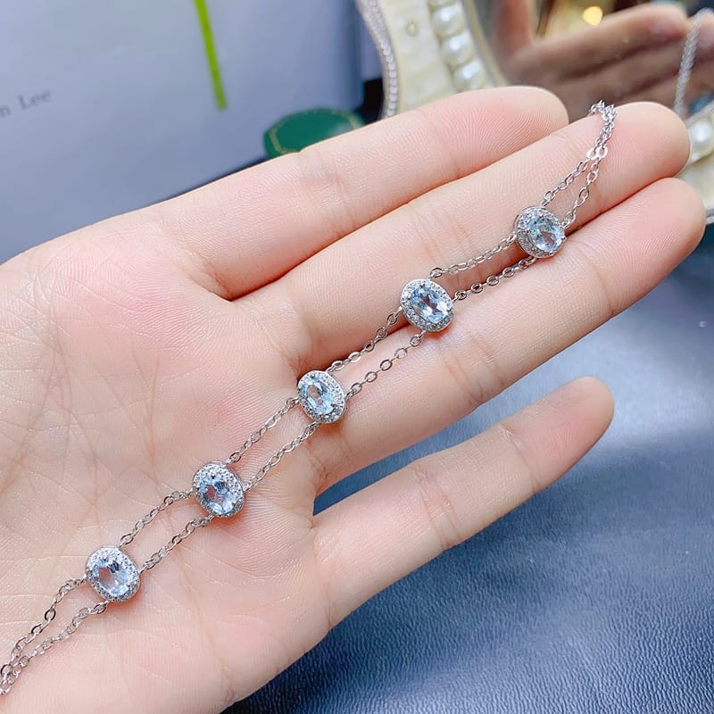Fresh natural aquamarine bracelet 925 silver wholesale Women's bracelet 6 * 4mm crystal clean for girlfriend