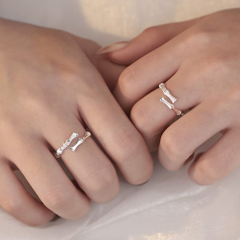 Original Po S999 Foot Silver New Chinese Style Bamboo Accompanied by Couple's Artistic National Style Retro Ring