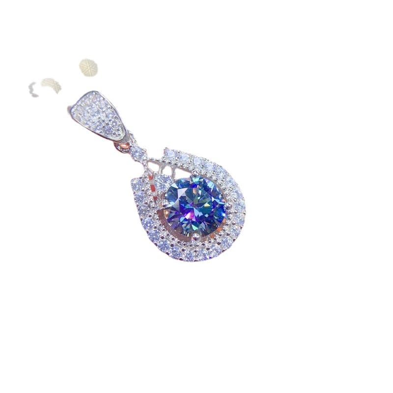 Mosang Diamond Pendant to Send Girlfriend 925 Silver Inlaid Colorful Mosang Diamond Pendant Mesang GRA Certificate Waist Size 1 karat