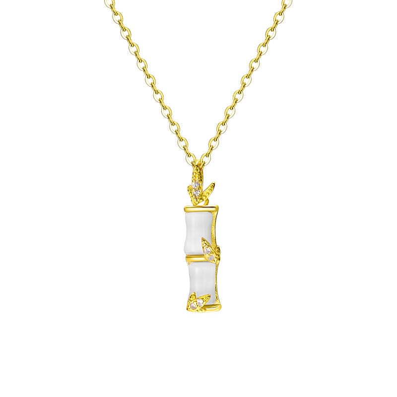 S999 Sterling Silver Bamboo Necklace Female Niche Design Sense Simple Elegant Opal Clavicle Chain