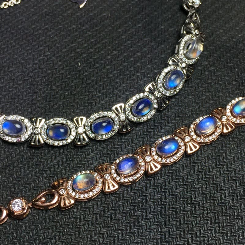 Beautiful bow bracelet natural blue Moonstone bracelet wholesale glass body 925 silver feel good