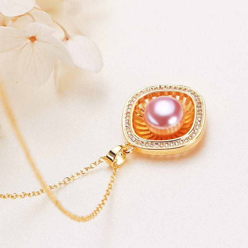 Pearl 9mm Steamed Bread Round Pearl Copper Gold Plated Zircon Clavicle Chain Freshwater Pearl Necklace Pendant